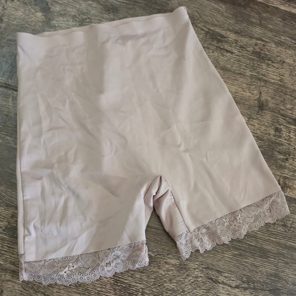 Shapewear Shorts Womens L Pink Lace Trim High Waist Smooth